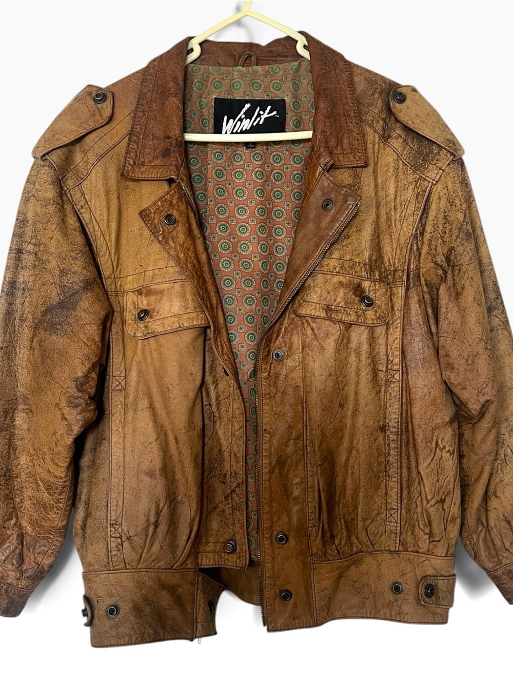 Vintage-Style Men's Tan Leather Bomber Jacket by Whipit